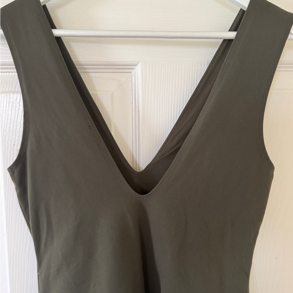 Free People Intimately Bodysuit M Olive Green V-Neck Minimal Fall Layering NWOT - Picture 7 of 14